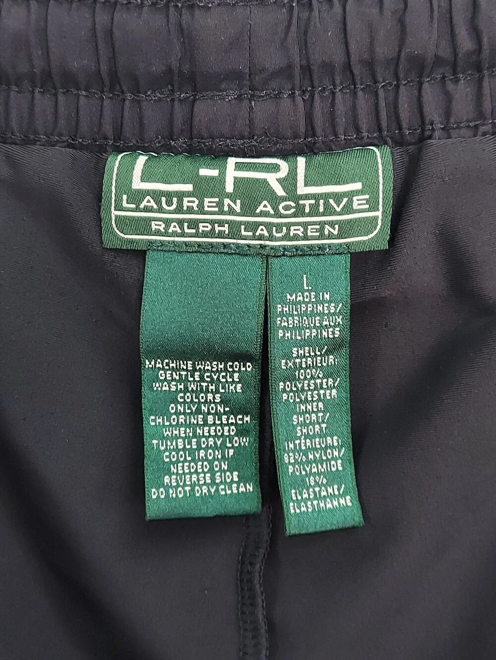 ​L-RL Ralph Lauren Ruched Athletic Shorts Compression Liner Black Large